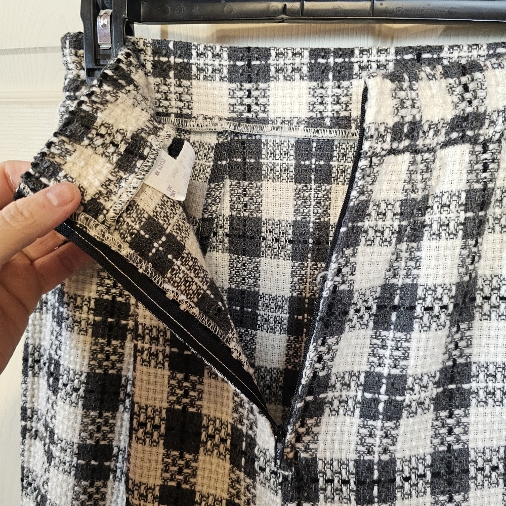 Vintage Tweed Knit Plaid Velvet Checkered Button Down Peplum Blazor Skirt Set - Picture 8 of 16